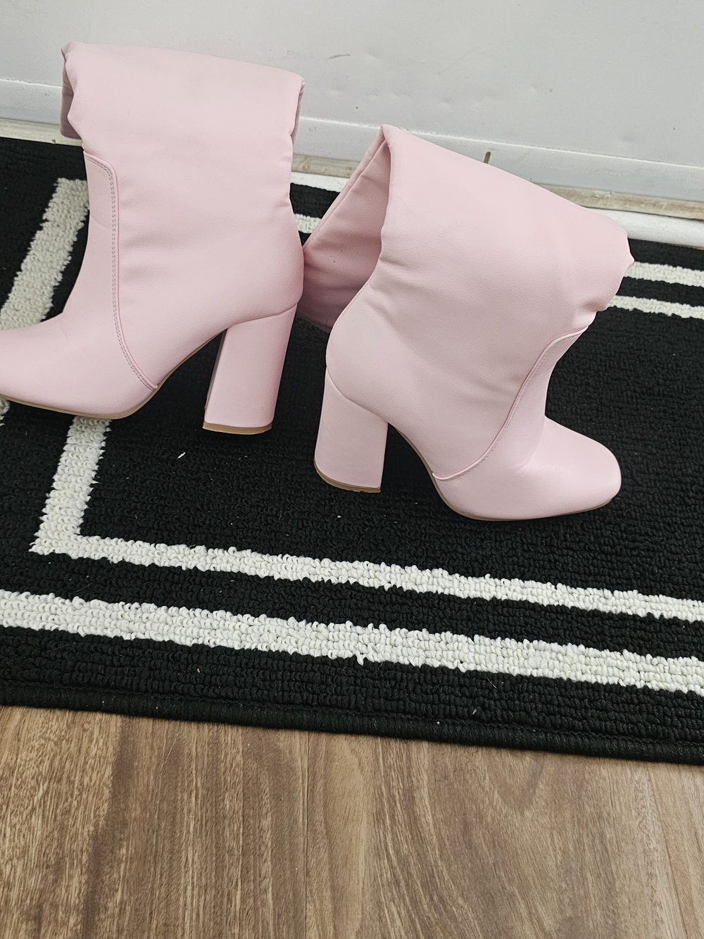 Women's Pink Block Heel Fold-Over Ankle Boots